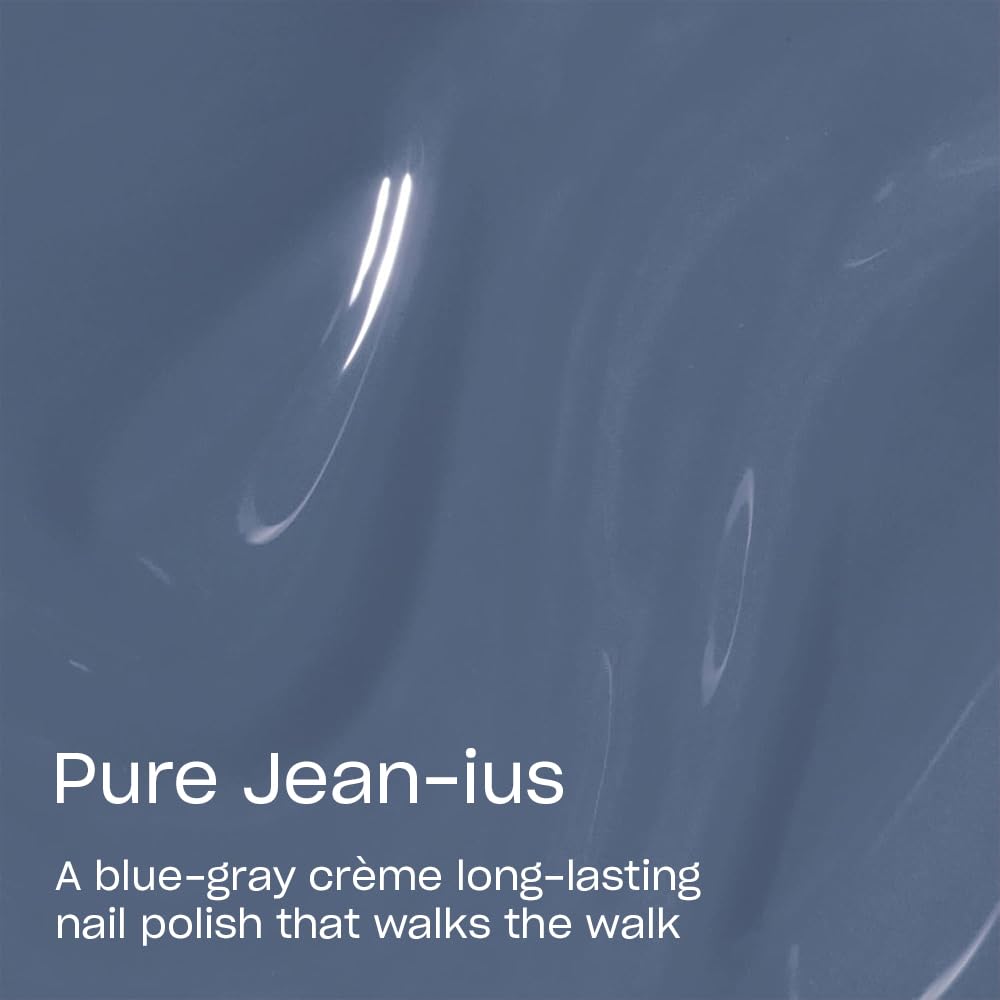 OPI Pure Jean-ius color swatch displays opaque blue-gray creme with lasting shine.