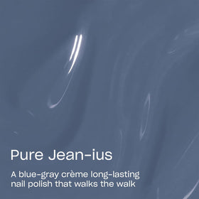 OPI Pure Jean-ius color swatch displays opaque blue-gray creme with lasting shine.
