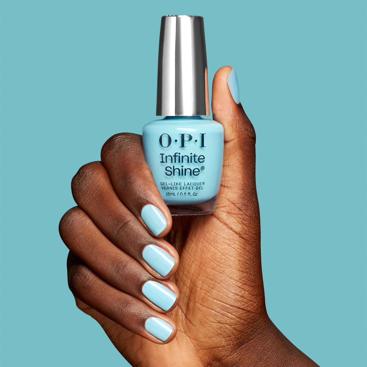 OPI Sea Me Now manicure on sunlit nails with long-wear finish