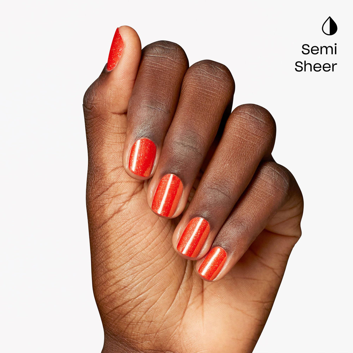 OPI Infinite Shine Shock Em Orange brush applying color on nail