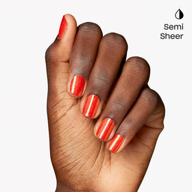 OPI Infinite Shine Shock Em Orange brush applying color on nail
