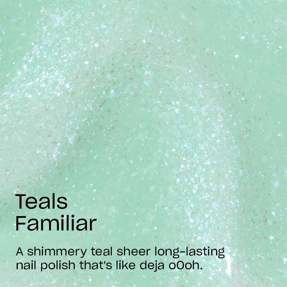 OPI Infinite Shine Teals Familiar swatch showing sheer mint shimmer.