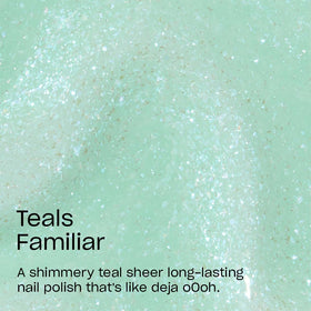 OPI Infinite Shine Teals Familiar swatch showing sheer mint shimmer.