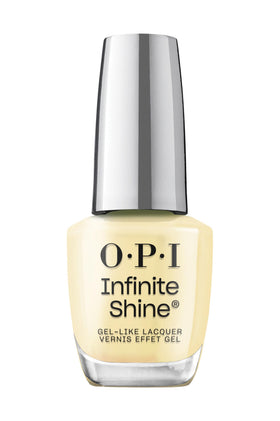 OPI Infinite Shine banana yellow bottle shows glossy gel-like finish for long wear
