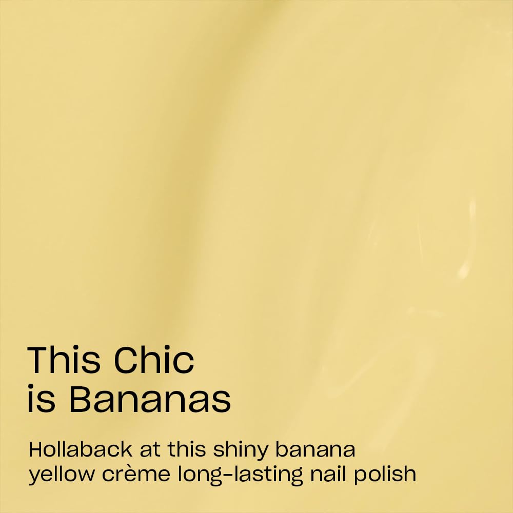 Nail brush applies color for even coverage in the banana shade