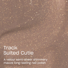 OPI Infinite Shine Track Suited Cutie swatch reveals semi-sheer mauve with sparkle