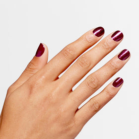 OPI Infinite Shine Vamp Champ manicure close-up highlights glossy, salon-quality shine