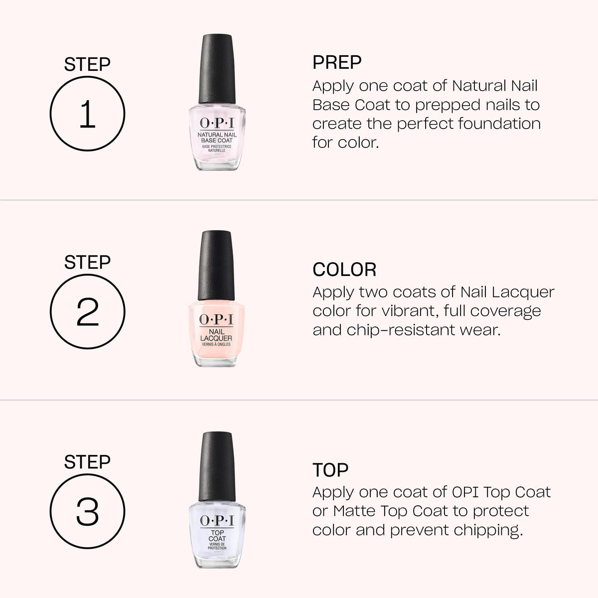 OPI Pro-Wide brush visible in bottle for smooth, even color application.