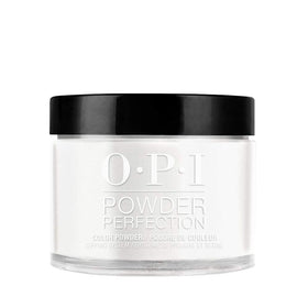 OPI Powder Perfection Funny Bunny bottle closeup showing a bright, odor-free white finish