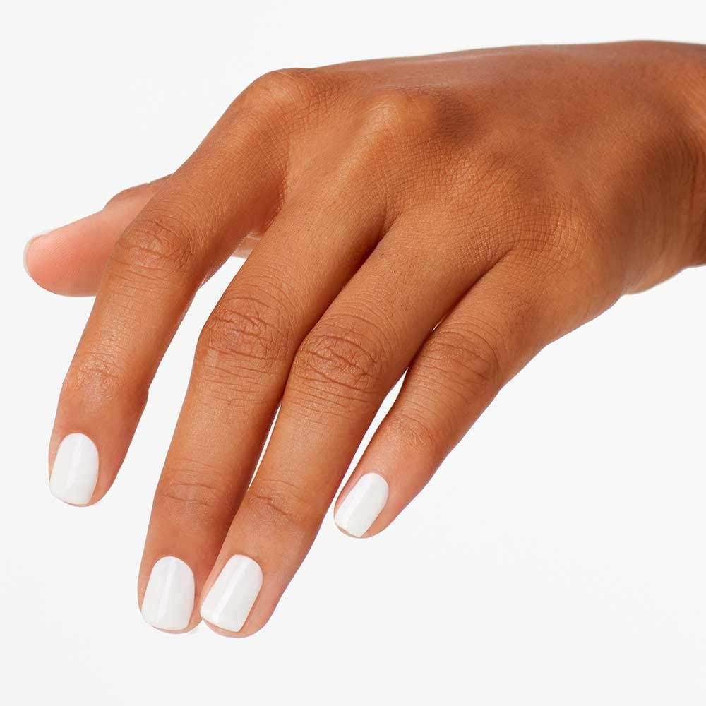 OPI Powder Perfection Funny Bunny nail swatches demonstrating sheer coverage and shine