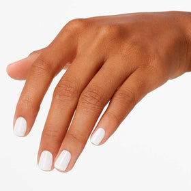 OPI Powder Perfection Funny Bunny nail swatches demonstrating sheer coverage and shine