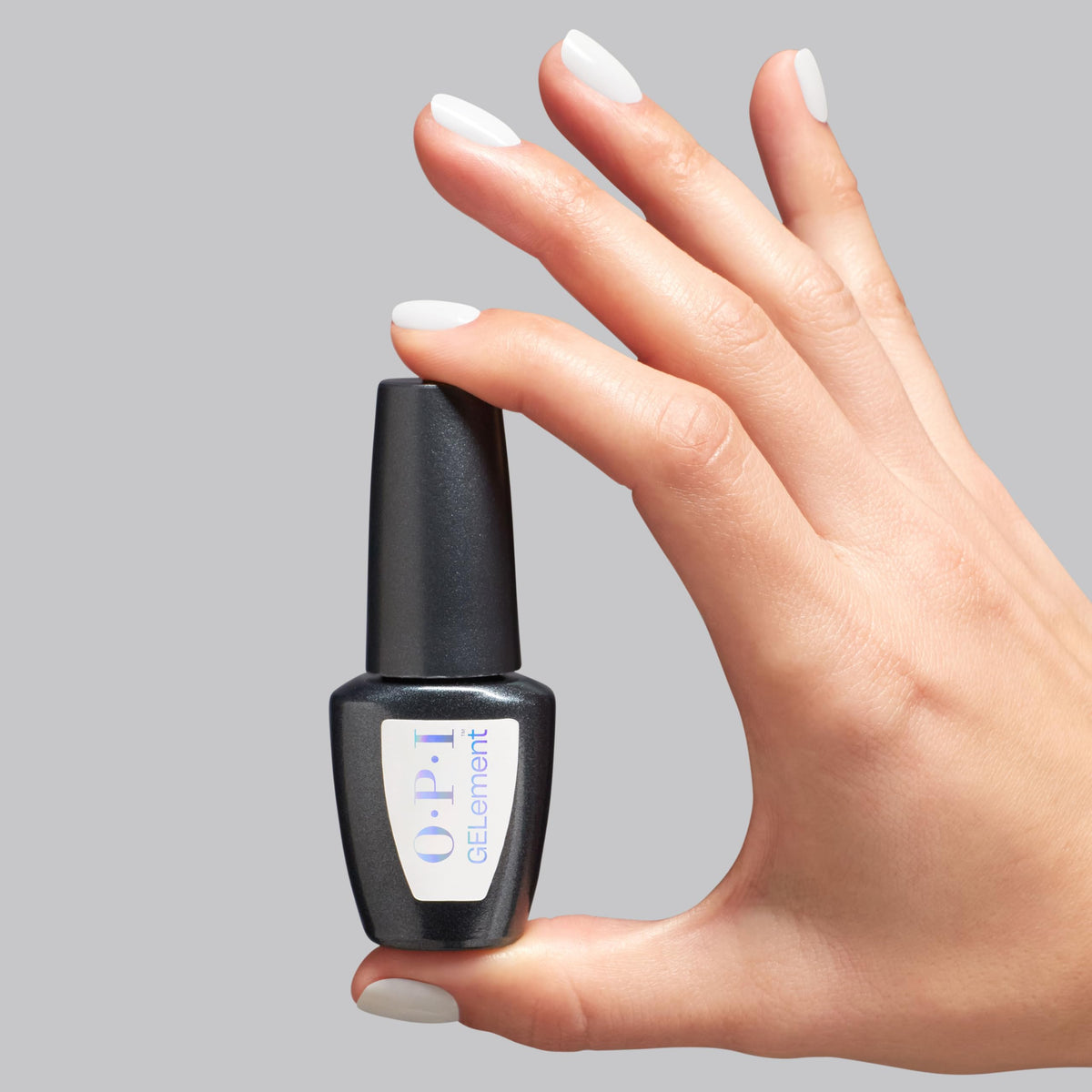 OPI Snow AnGEL swatch close-up highlights the bright, creamy white shade.