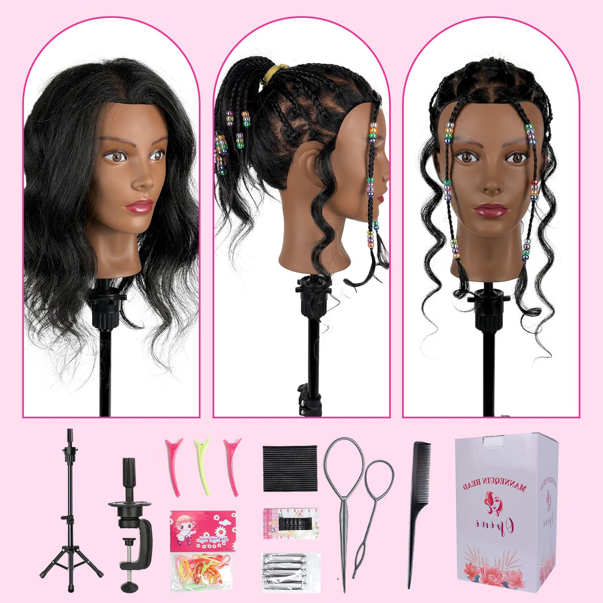 Opini braiding practice session demonstrates realistic hairwork with real hair.