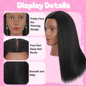 Opini mannequin head closeup hair texture highlights realistic feel for styling demos.