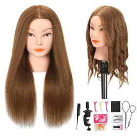 Opini mannequin head with real hair showing full density for braiding practice.