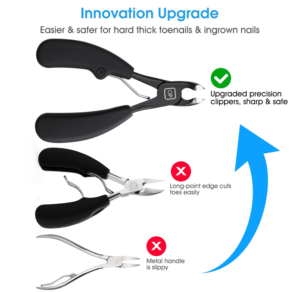 Opove X5 curved edge design helps trim nails along natural contours.