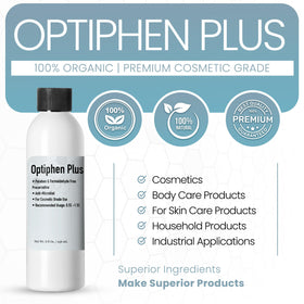 Optiphen Plus lotion jar demonstrates compatibility with moisturizers.