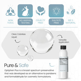 Optiphen Plus packaging emphasizes product safety and stability.