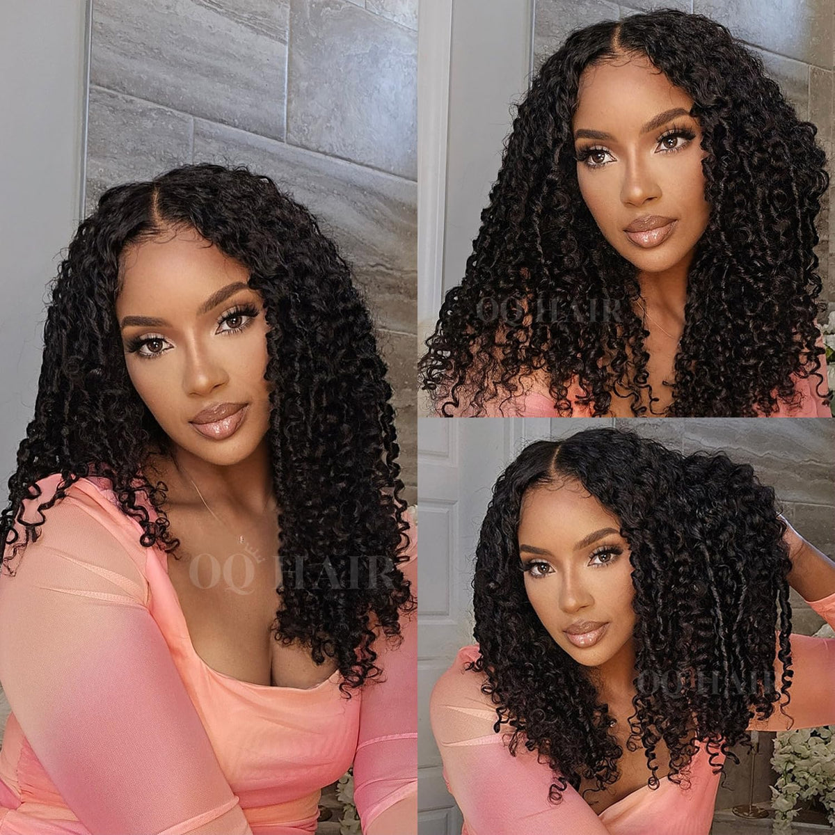 OQ Hair 9x6 Burmese Curly Wig close-up pre-plucked lace for seamless hairline.
