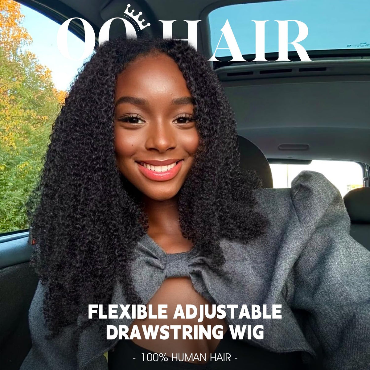 OQ Hair Afro Curly Half Wig 18inch drawstring cap secures fit