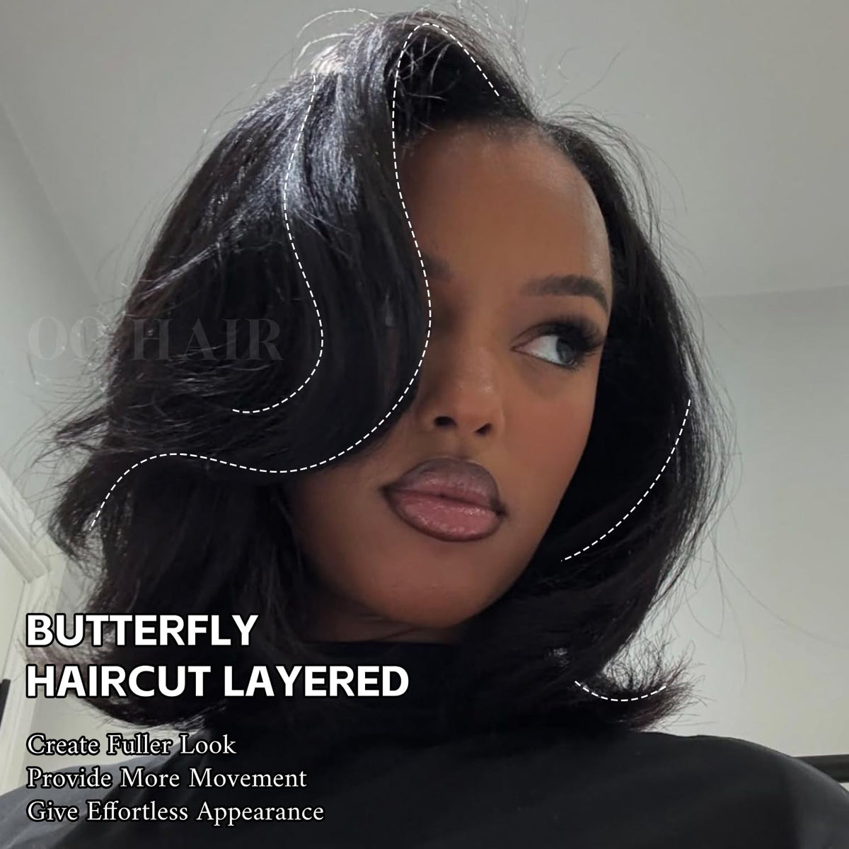 OQ HAIR Layer Cut Bob Wig natural parting blending with hair for realism