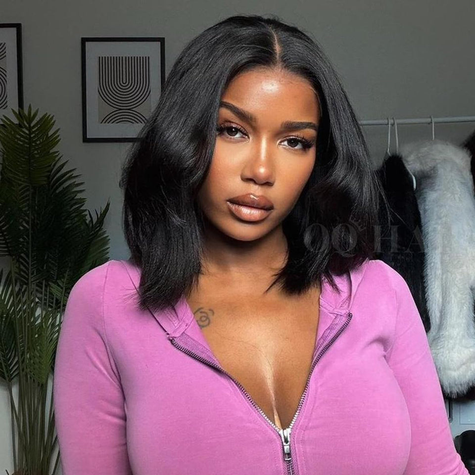 OQ HAIR Layer Cut Bob Wig in yaki straight for natural everyday wear