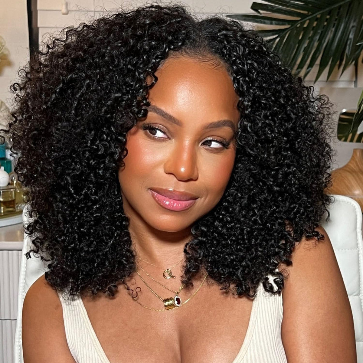 OQ Hair V Part Wig Afro curly texture with 180% density for fullness.