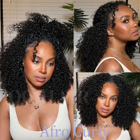 OQ Hair V Part Wig showing clip-in half wig design for easy wear.