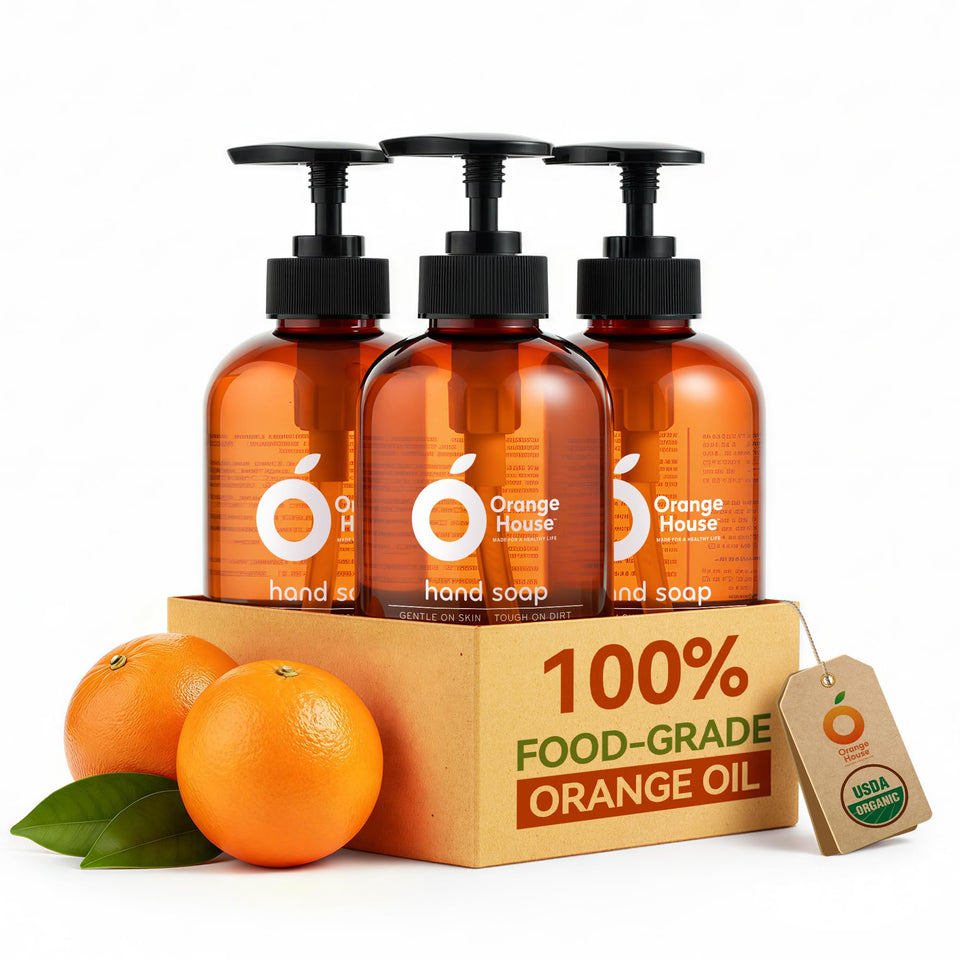 Orange House liquid hand soap 3-pack label shows convenient multi-pack.