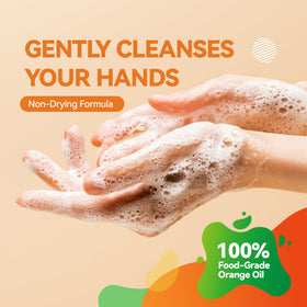 Orange House hand soap with moisturizing lather for soft skin after washing.