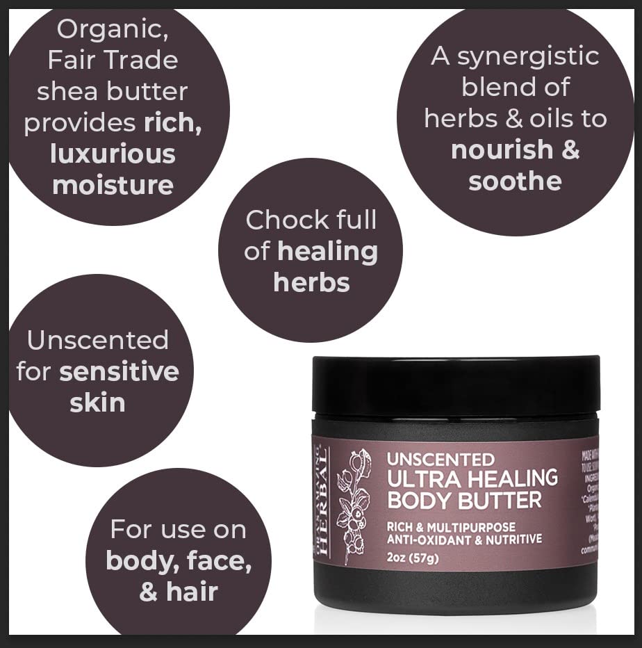 Ora's Amazing Herbal Ultra Healing Body Butter applied to hands for dry skin relief.