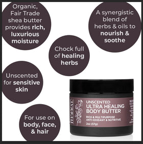 Ora's Amazing Herbal Ultra Healing Body Butter applied to hands for dry skin relief.