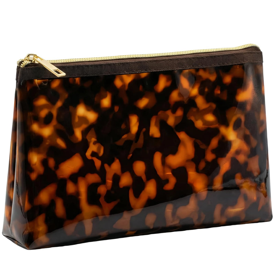 ORBENTO Retro tortoise makeup bag front view shows chic vintage print and compact design.