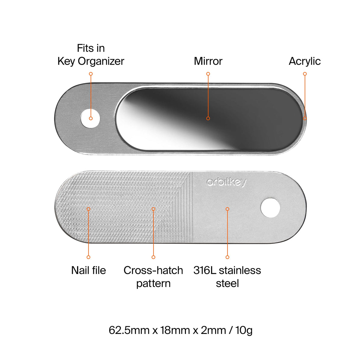 Orbitkey nail file and mirror ready for quick personal care anywhere