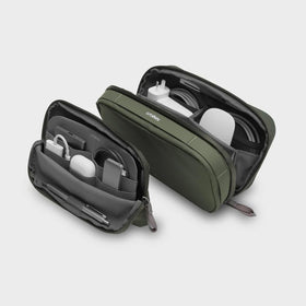 Orbitkey 2-in-1 tech pouch olive close-up showing compact travel organization for cables.