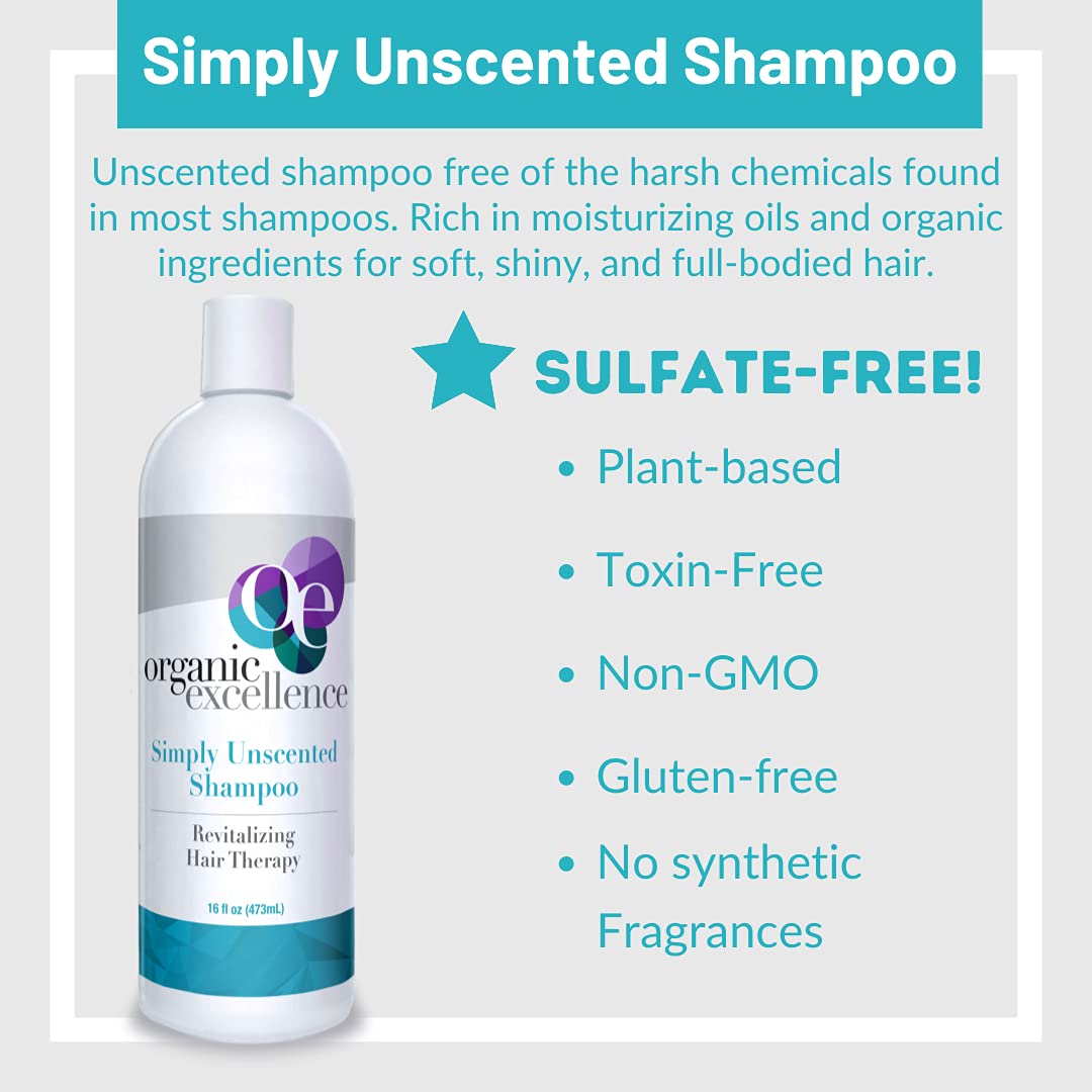 Organic Excellence color-safe shampoo application on hair suggests versatile use.