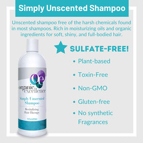 Organic Excellence color-safe shampoo application on hair suggests versatile use.