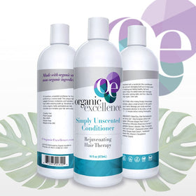 Organic Excellence ingredients scene featuring herbs and oils for nourished scalp health