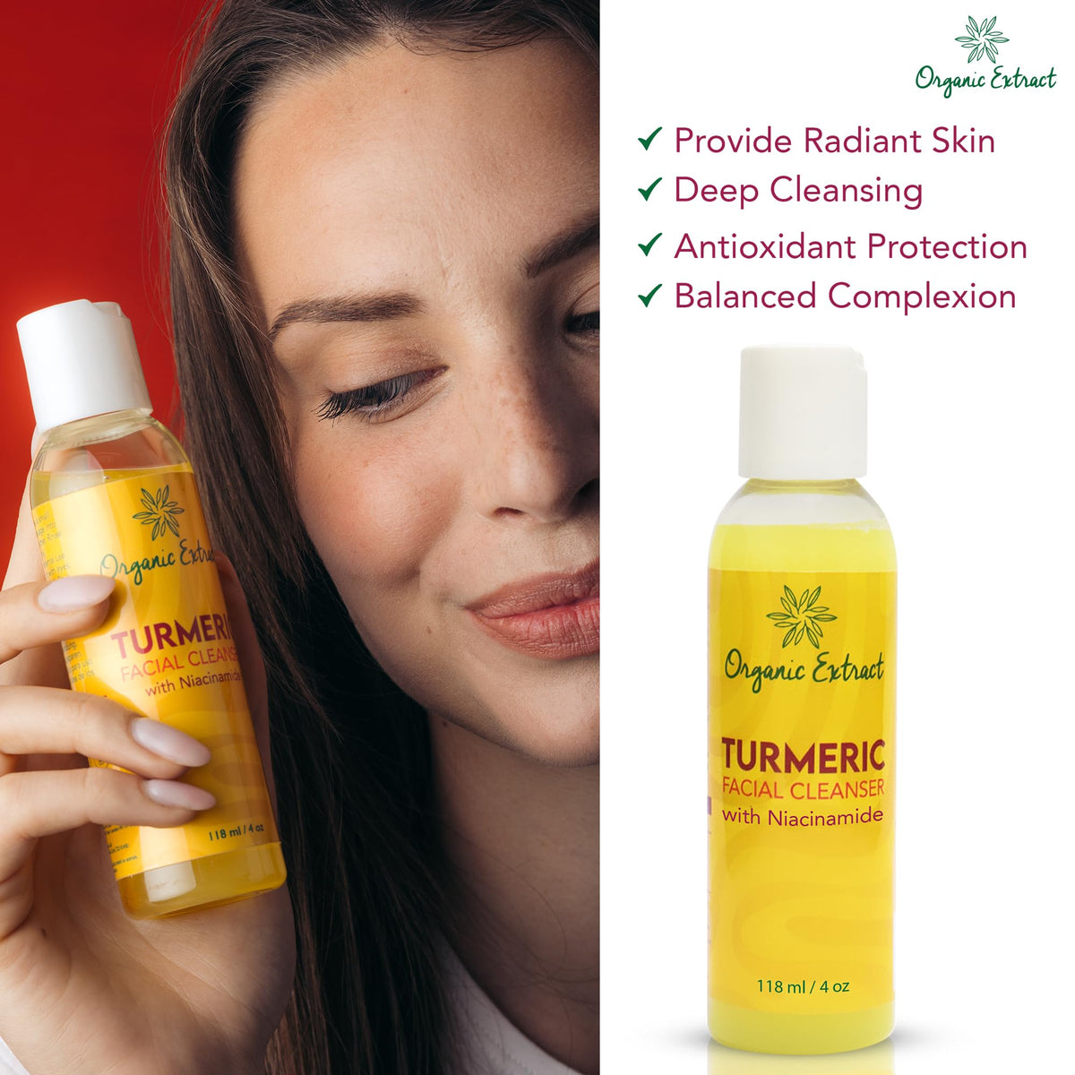 Organic Extract Turmeric Face Wash ingredients turmeric and niacinamide offer antioxidant support and even tone.