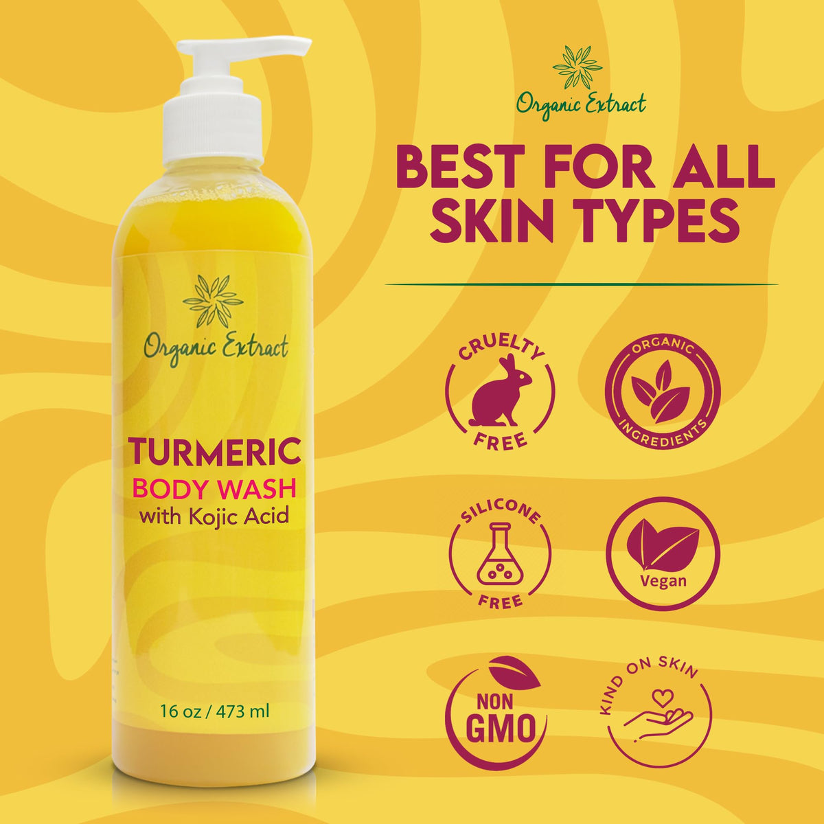 Organic Extract Turmeric Kojic Body Wash during rinse leaves skin soft.