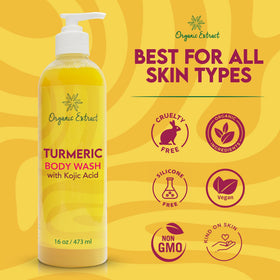 Organic Extract Turmeric Kojic Body Wash during rinse leaves skin soft.