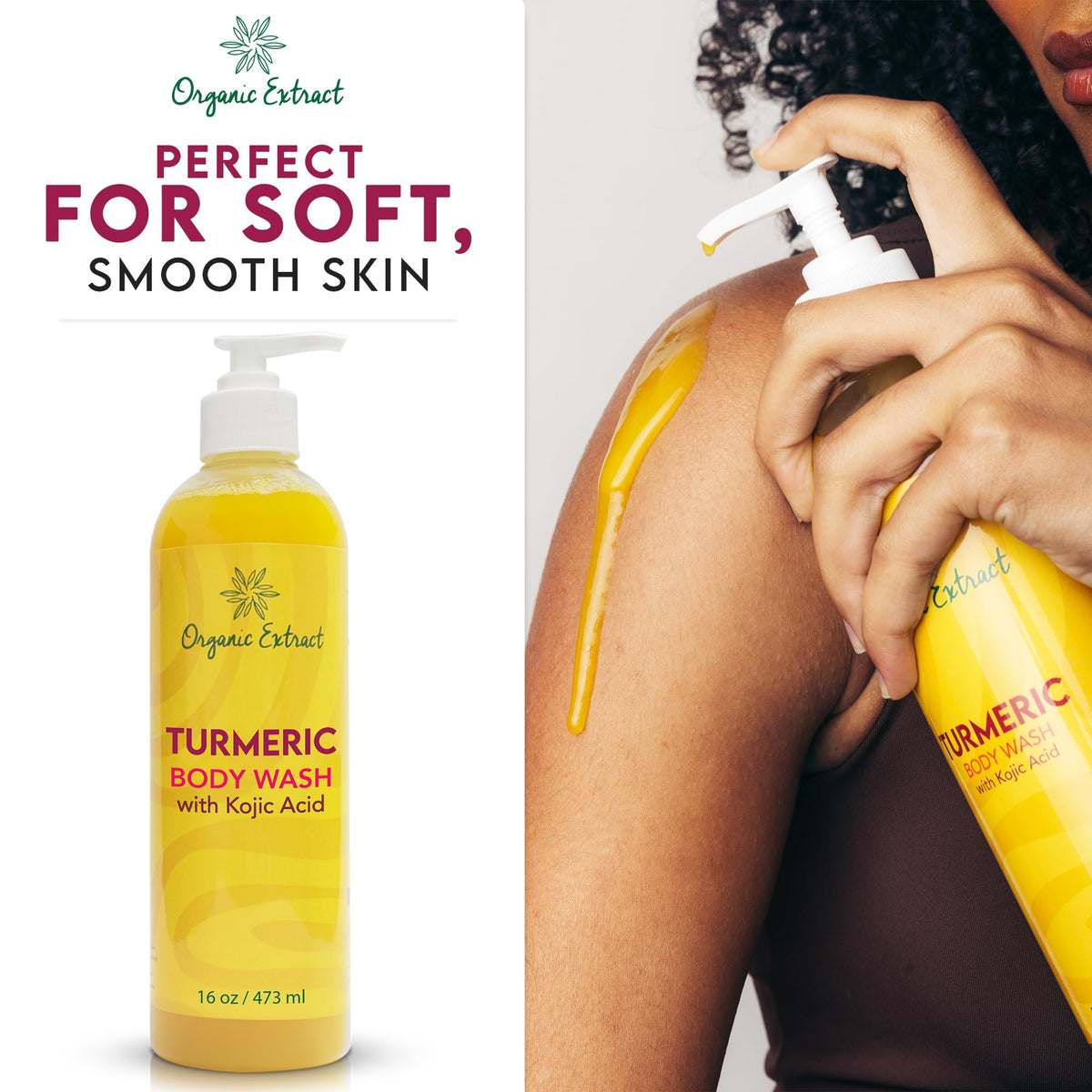 Organic Extract Turmeric Kojic Body Wash with shea butter and aloe for dry skin.