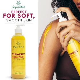 Organic Extract Turmeric Kojic Body Wash with shea butter and aloe for dry skin.