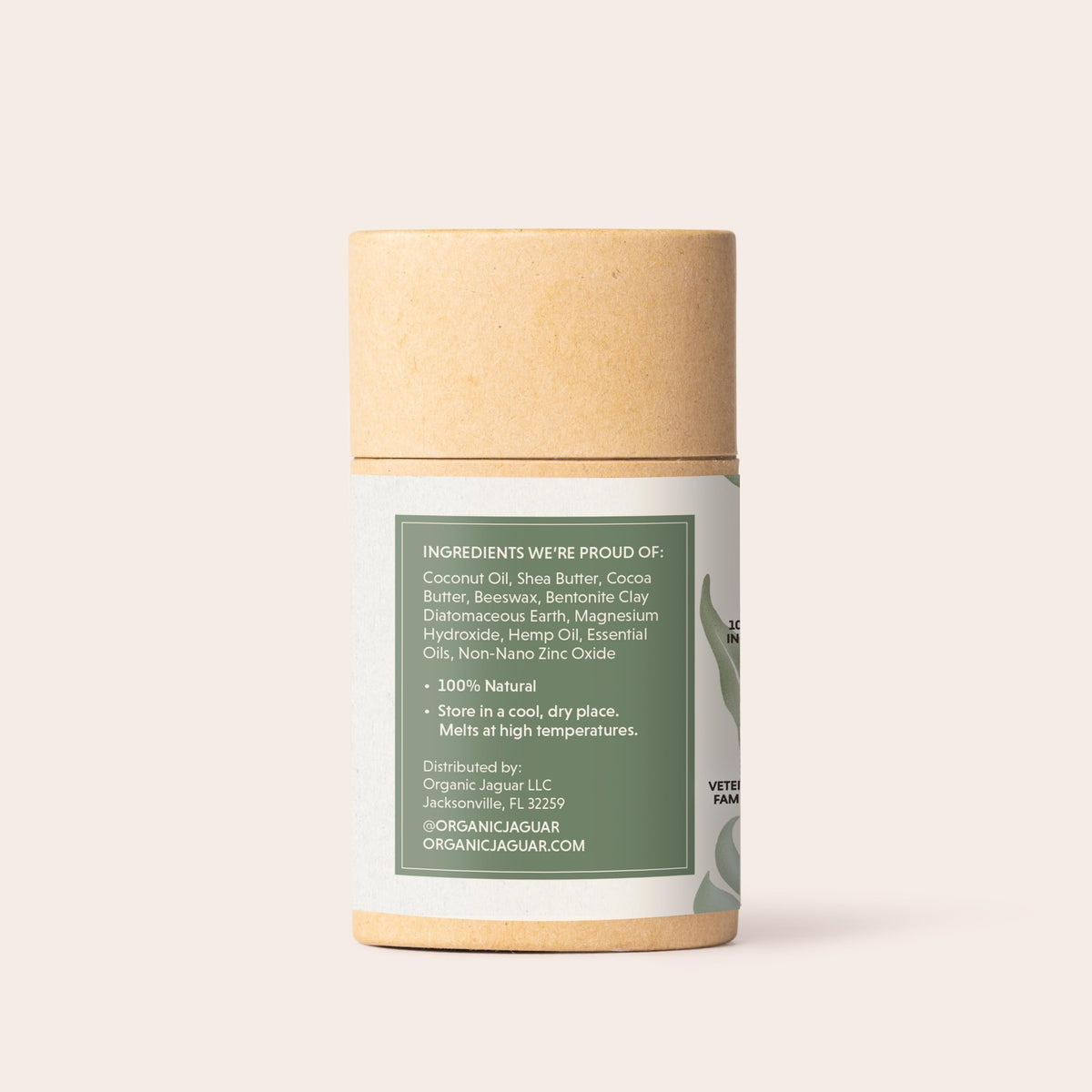 Organic Jaguar deodorant ingredients coconut oil and shea butter nourish skin.