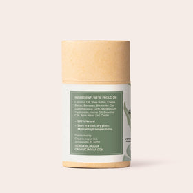 Organic Jaguar deodorant ingredients coconut oil and shea butter nourish skin.