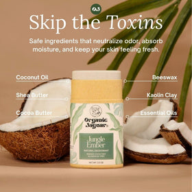 Organic Jaguar deodorant kaolin clay texture offers gentle moisture control.
