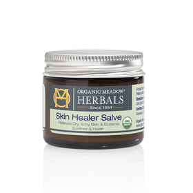 Organic Meadow Herbals Skin Healer Salve jar for soothing skin.
