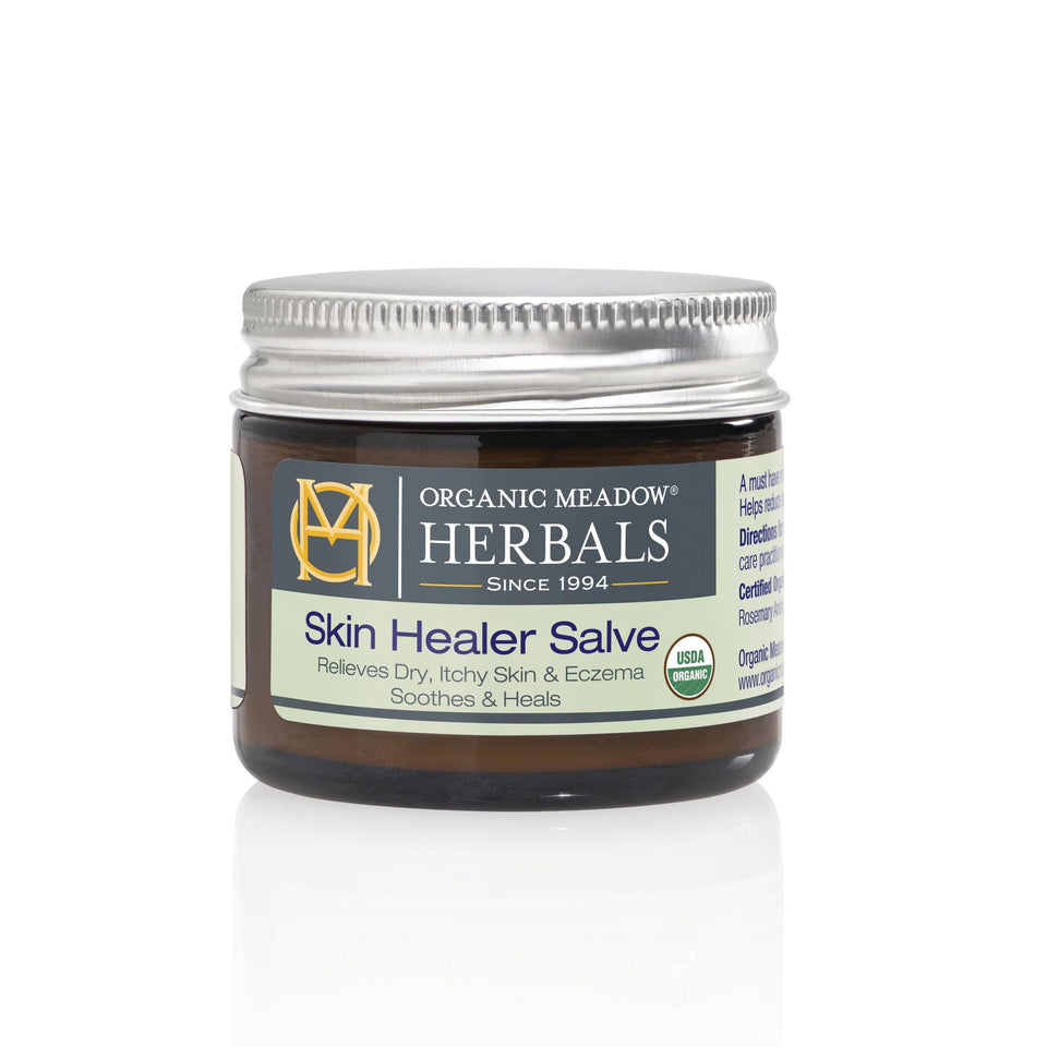 Organic Meadow Herbals Skin Healer Salve jar for soothing skin.