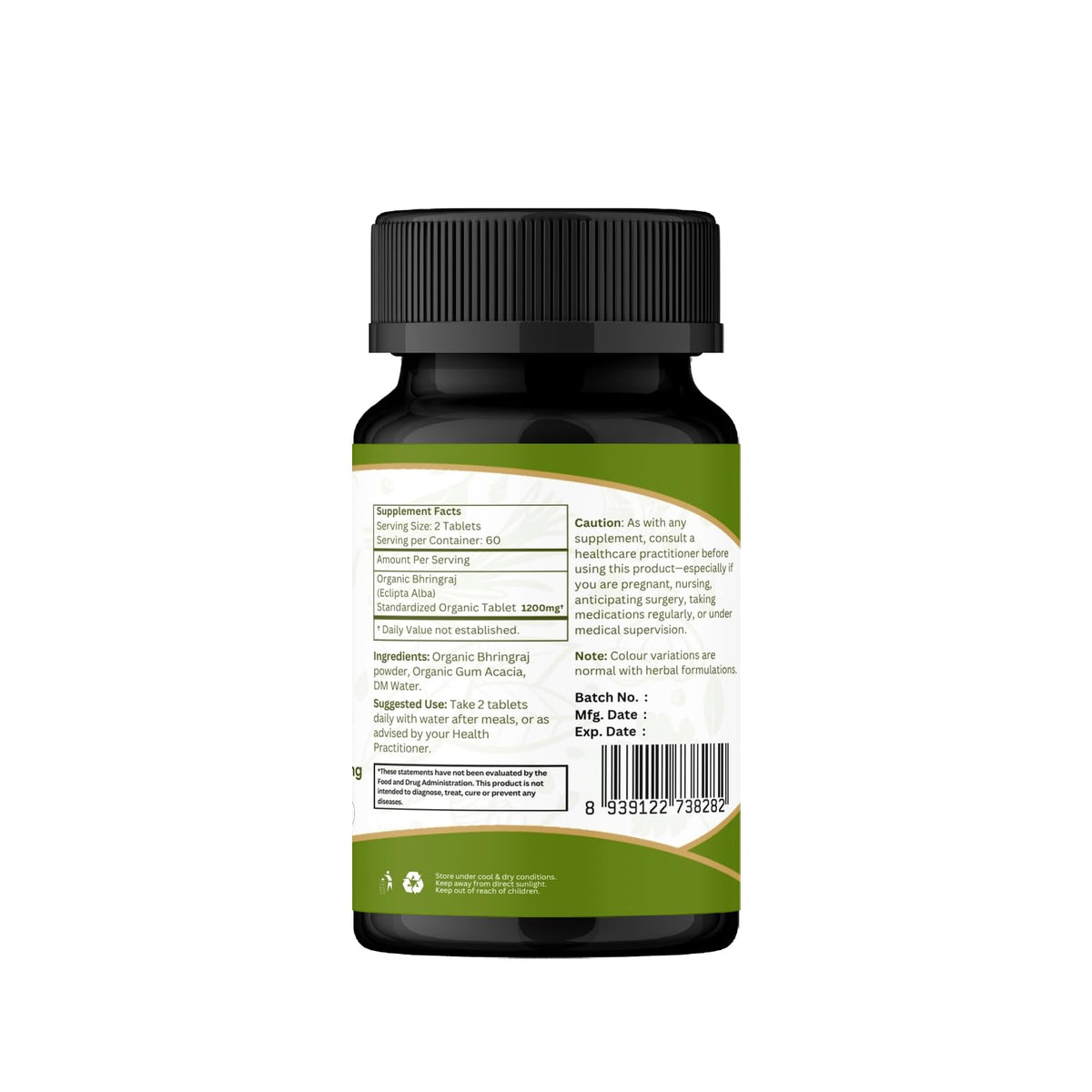 Organic Spree Bhringraj label detail confirming potency and ingredient clarity.