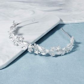 Oriamour bridal headband with rhinestones in silver for radiant wedding styling.